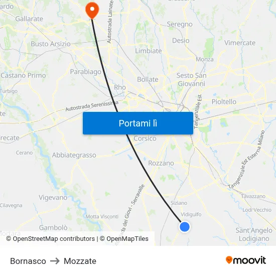 Bornasco to Mozzate map