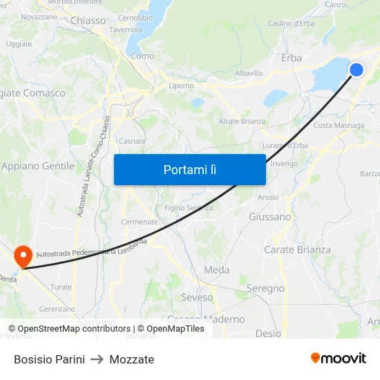 Bosisio Parini to Mozzate map