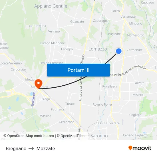 Bregnano to Mozzate map