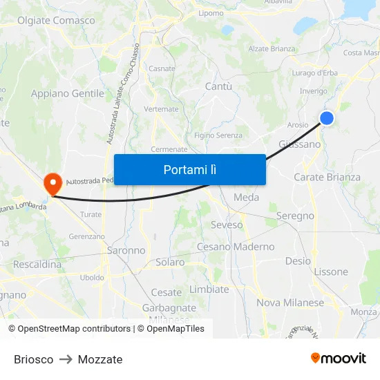 Briosco to Mozzate map