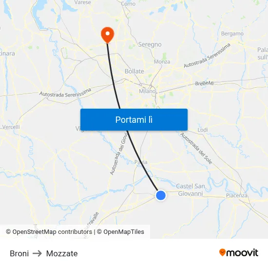Broni to Mozzate map