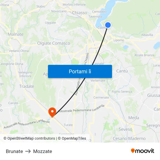 Brunate to Mozzate map