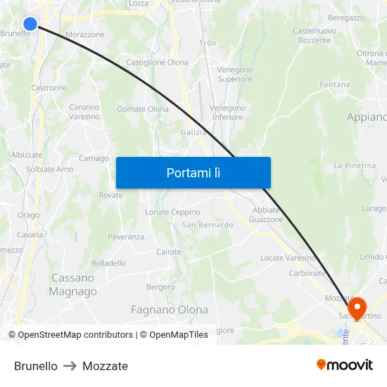 Brunello to Mozzate map