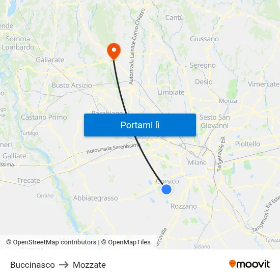 Buccinasco to Mozzate map