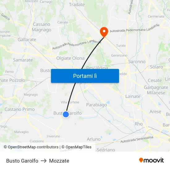 Busto Garolfo to Mozzate map