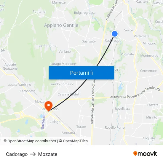 Cadorago to Mozzate map