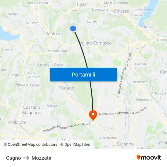 Cagno to Mozzate map