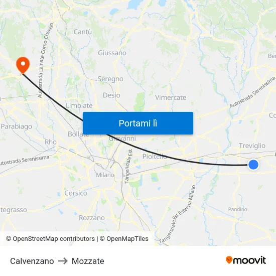 Calvenzano to Mozzate map