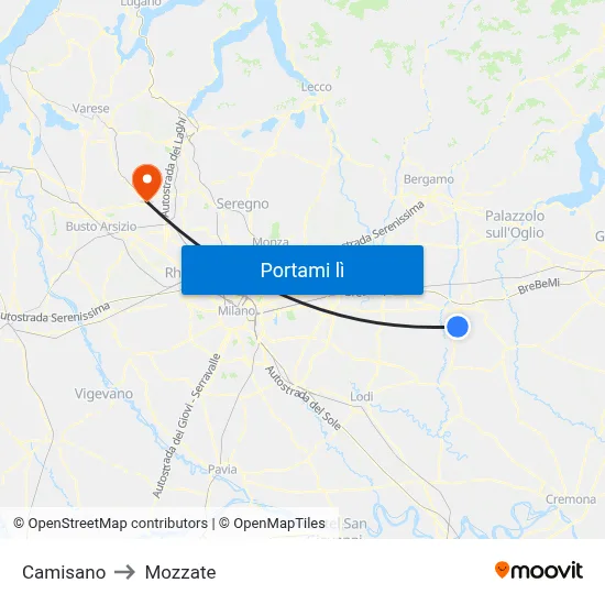 Camisano to Mozzate map