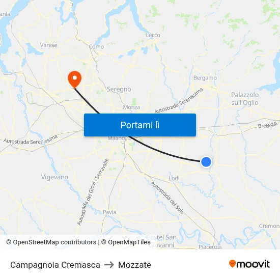 Campagnola Cremasca to Mozzate map