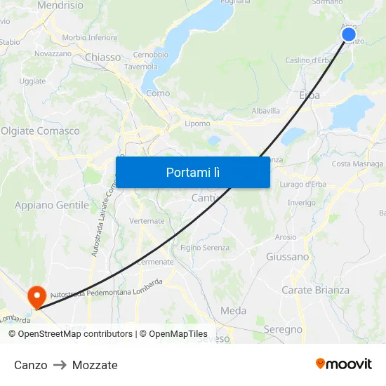 Canzo to Mozzate map