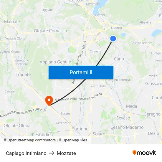 Capiago Intimiano to Mozzate map