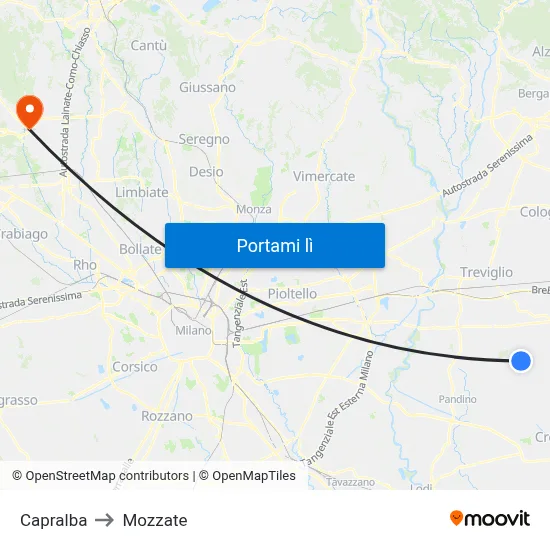 Capralba to Mozzate map