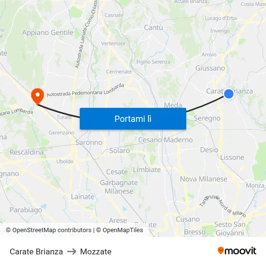 Carate Brianza to Mozzate map