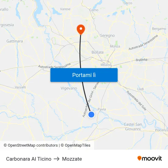 Carbonara Al Ticino to Mozzate map
