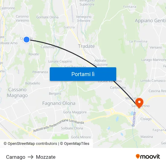 Carnago to Mozzate map