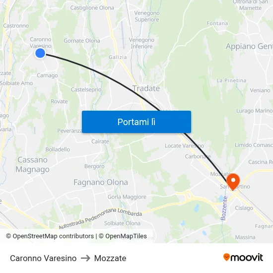 Caronno Varesino to Mozzate map