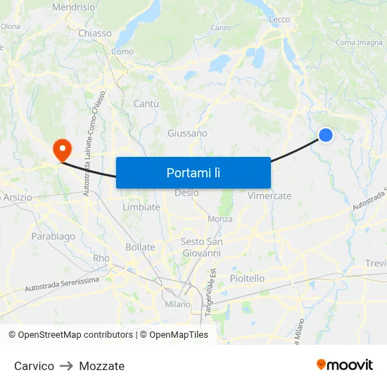 Carvico to Mozzate map