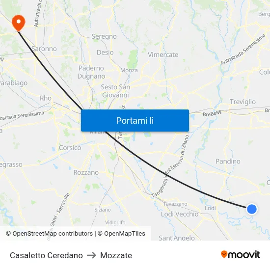 Casaletto Ceredano to Mozzate map