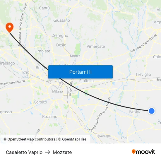 Casaletto Vaprio to Mozzate map