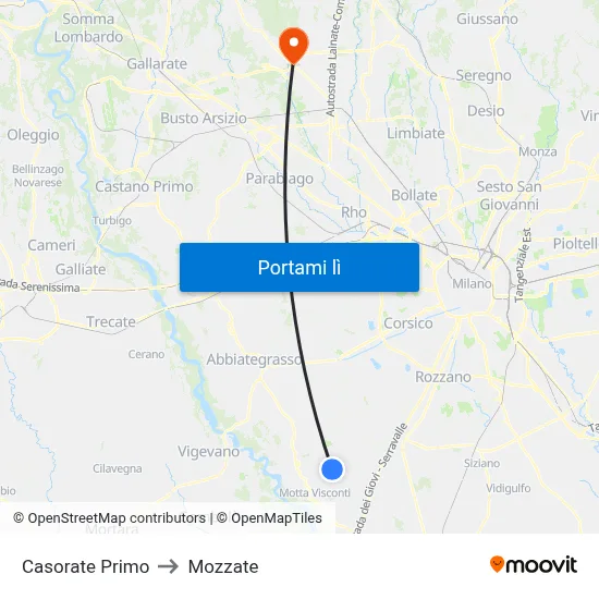 Casorate Primo to Mozzate map