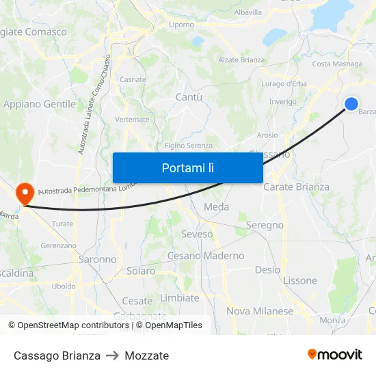 Cassago Brianza to Mozzate map