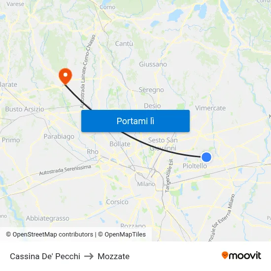 Cassina De' Pecchi to Mozzate map