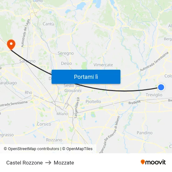 Castel Rozzone to Mozzate map