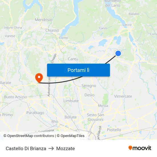 Castello Di Brianza to Mozzate map