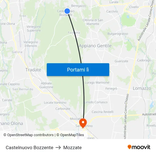 Castelnuovo Bozzente to Mozzate map