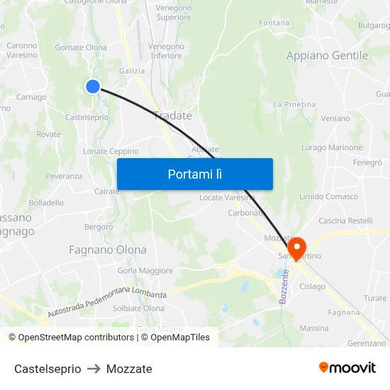 Castelseprio to Mozzate map