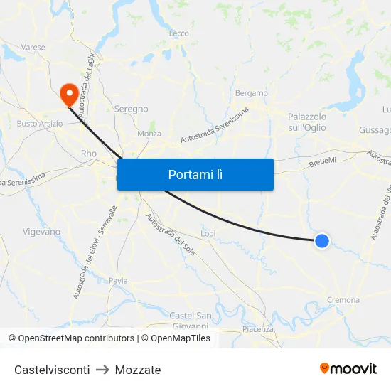 Castelvisconti to Mozzate map