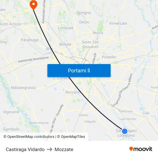 Castiraga Vidardo to Mozzate map