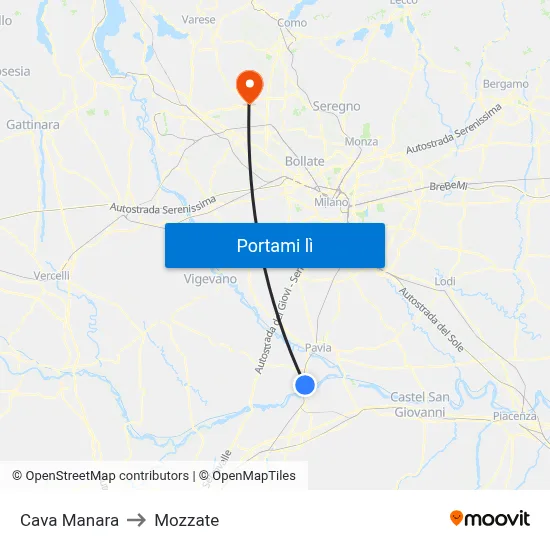 Cava Manara to Mozzate map