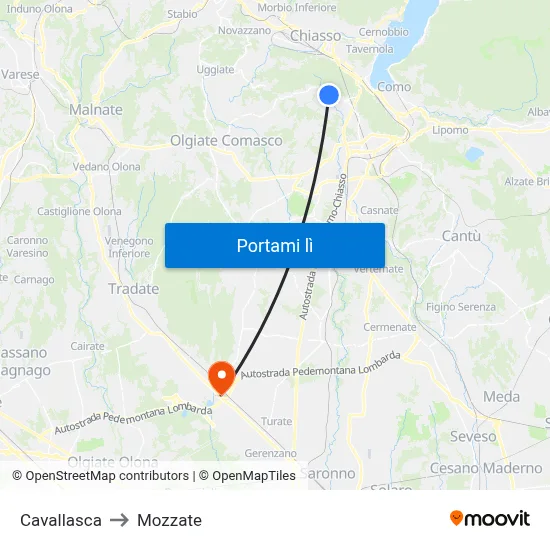 Cavallasca to Mozzate map