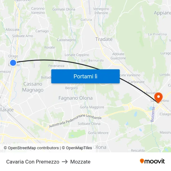 Cavaria Con Premezzo to Mozzate map