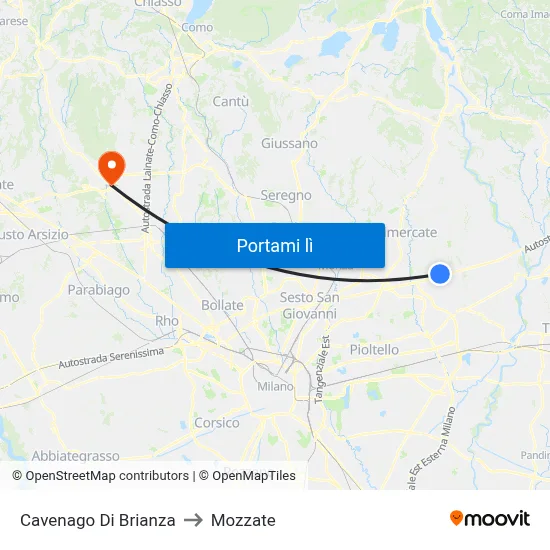 Cavenago Di Brianza to Mozzate map