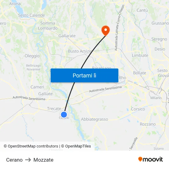 Cerano to Mozzate map