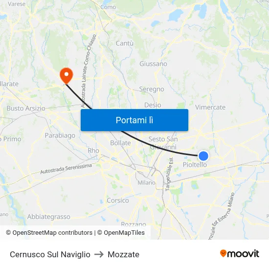 Cernusco Sul Naviglio to Mozzate map