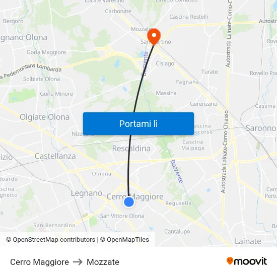 Cerro Maggiore to Mozzate map