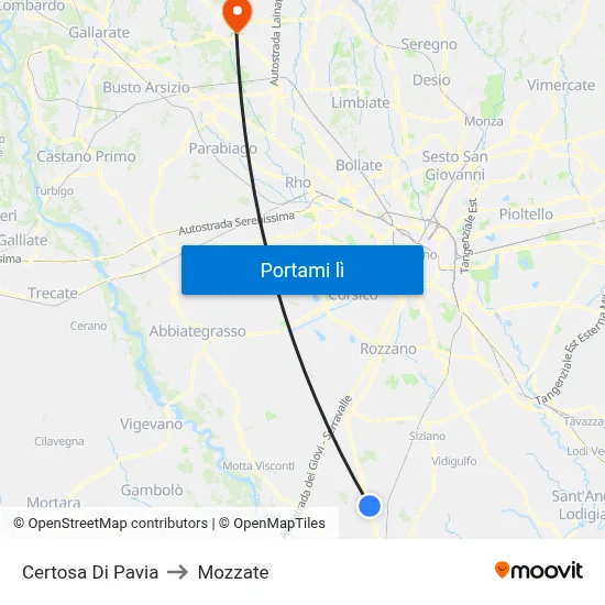 Certosa Di Pavia to Mozzate map