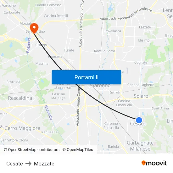 Cesate to Mozzate map