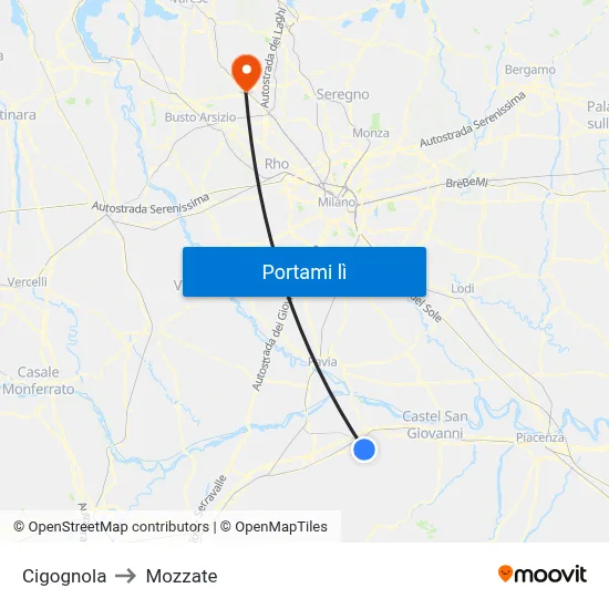 Cigognola to Mozzate map