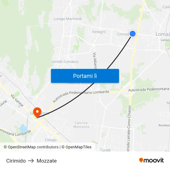 Cirimido to Mozzate map