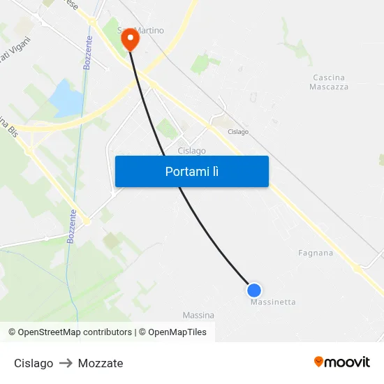 Cislago to Mozzate map
