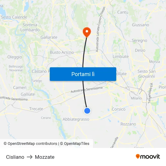 Cisliano to Mozzate map