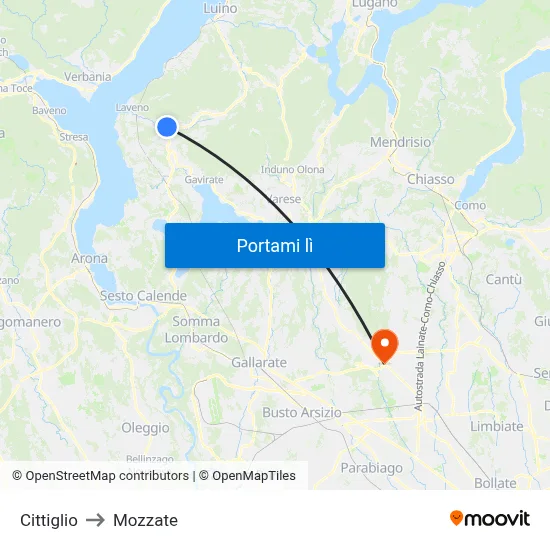 Cittiglio to Mozzate map
