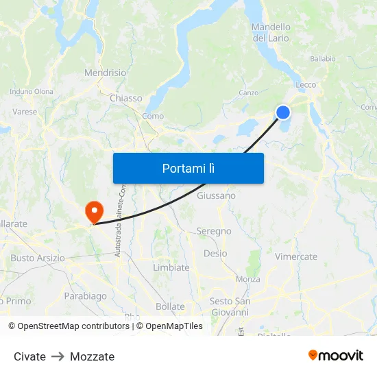 Civate to Mozzate map