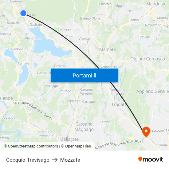 Cocquio-Trevisago to Mozzate map