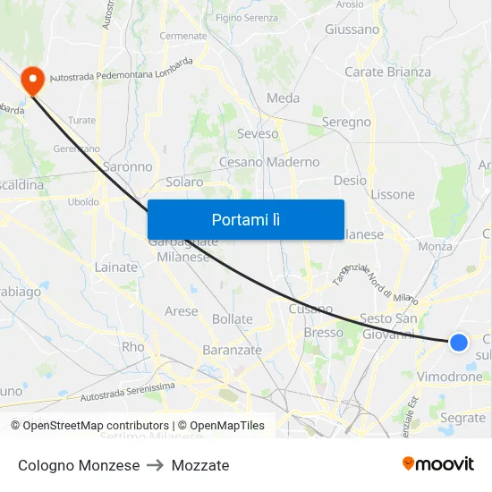 Cologno Monzese to Mozzate map